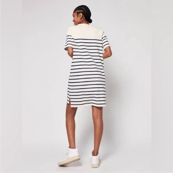 Faherty Cayman Striped Drop Shoulder T Shirt Dress Size Large Cotton Cream/Navy - Picture 2 of 16